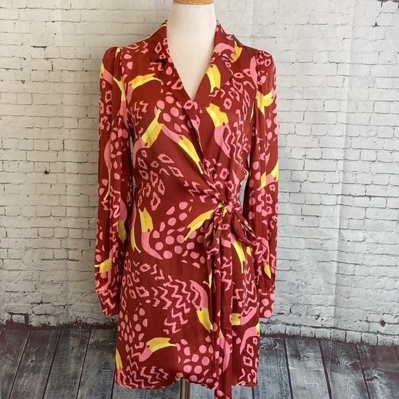 FARM RIO NWT Toucanissimo Long Sleeve Print Wrap Dress Size Small Maximalist - Picture 1 of 16